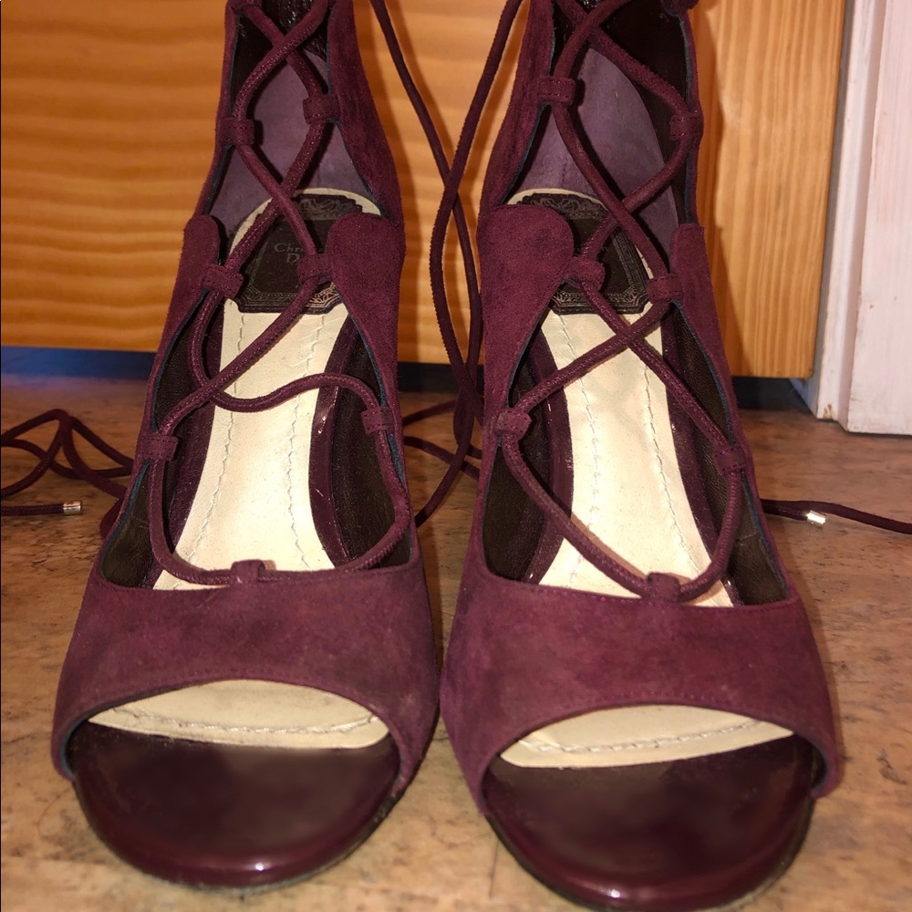 Christian Dior Bordeaux Petale Lace-Up Pumps - Picture 4 of 7